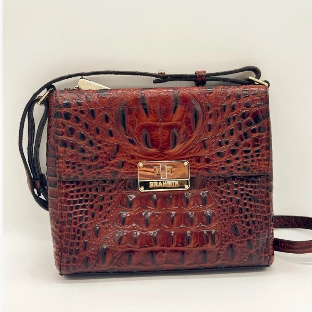 Brahmin Pecan Melbourne Croc Leather Manhattan Bag